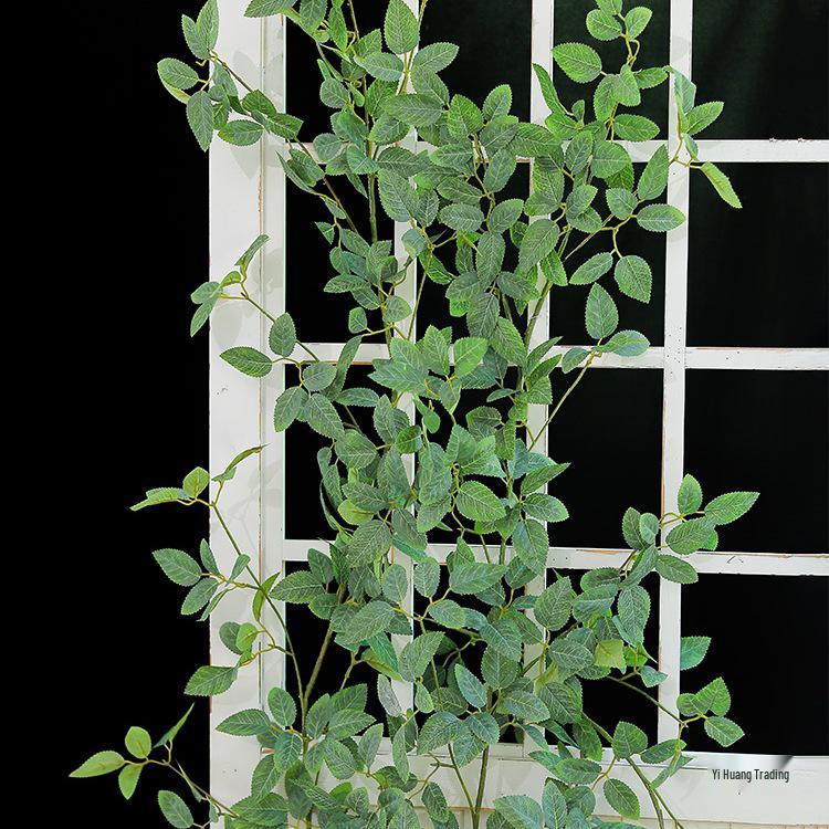 Luxurious Staircase Decor: Bionic Green Rose Vines & Leaves