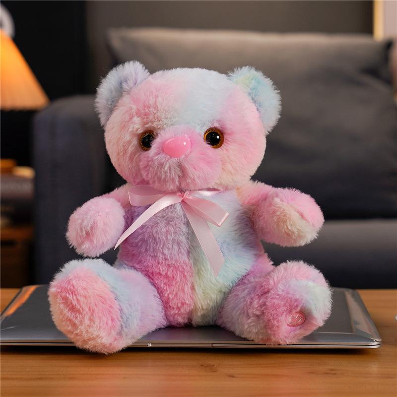 Cute Luminous Teddy Bear Doll Plush Toy Colorful Sitting Bear Doll Children'S Rag Doll Birthday Gift