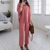 ZANZEA Women 3/4 Sleeve Blouse and Pants Casual Two Piece Suit Sets
