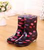 Fashion Print Rain Boots Women Waterproof Work Shoes for Girls Non Slip Anti Skip PVC Water Shoes Rainboots Mid-Calf Botas 2024