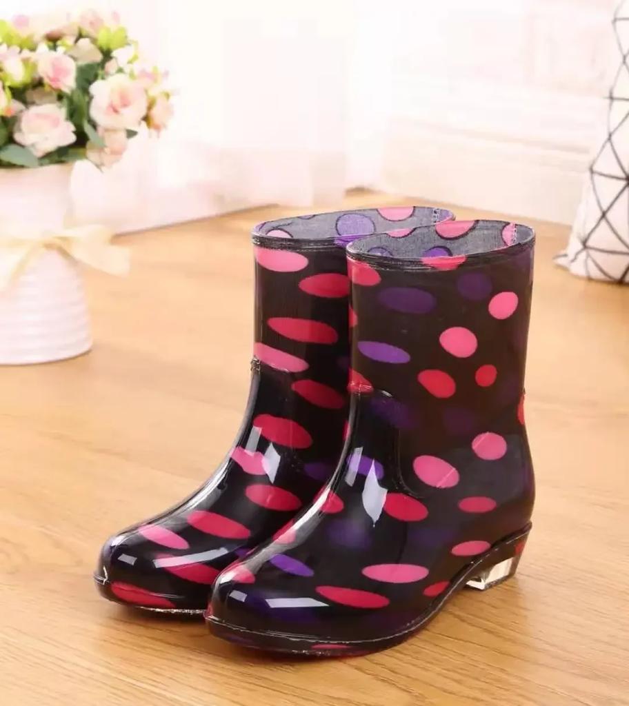 Fashion Print Rain Boots Women Waterproof Work Shoes for Girls Non Slip Anti Skip PVC Water Shoes Rainboots Mid-Calf Botas 2024