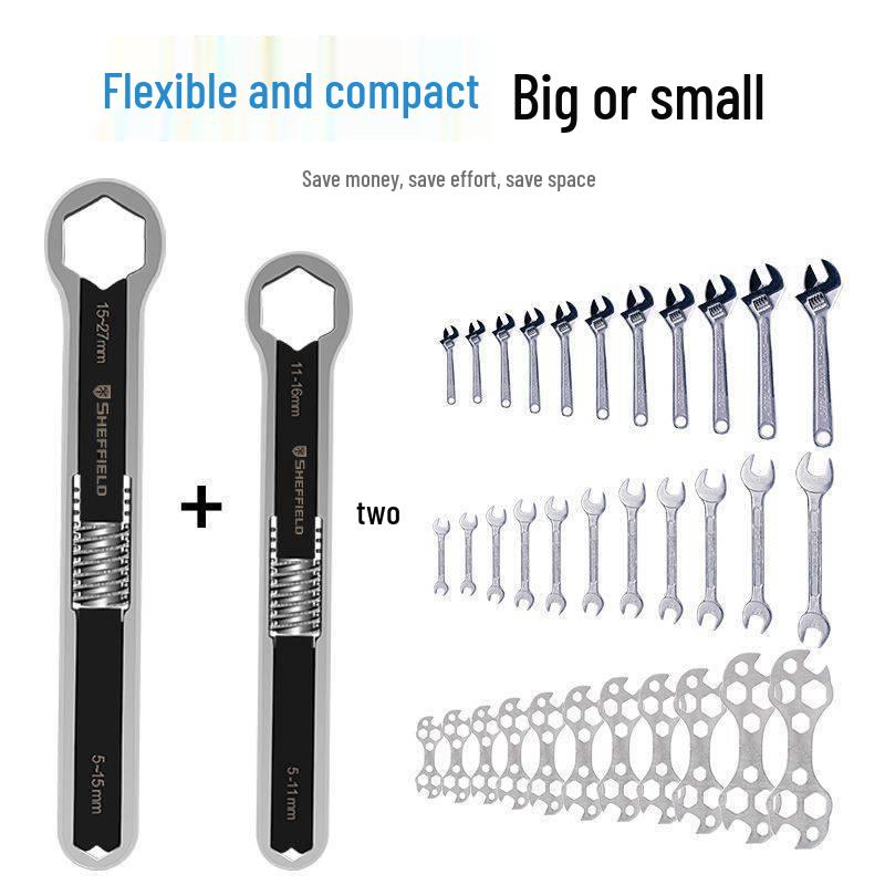 Steel Shield Adjustable Multifunction Spline & Open-End Wrench Set - Universal Double-Ended Auto Repair Tool