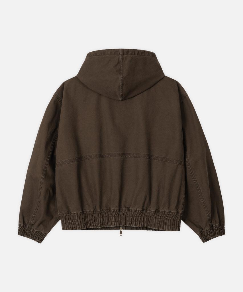 Draw Fit Washed Over Denim Hooded Zip-Up Jacket [Vintage Brown]