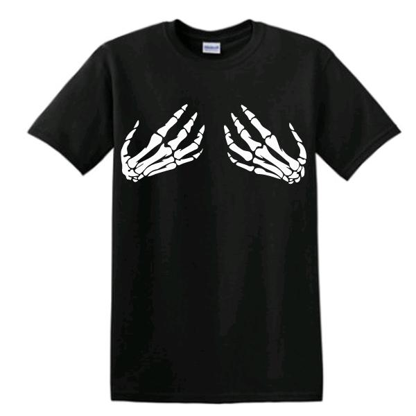 Skeleton Hands Boobs Halloween T-Shirt Unisex Funny SM-3XL Asst Colors Updated S