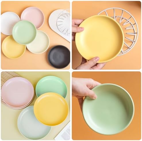 Cat Bowls Set of 6 Ceramic Cat Dishes Colorful Shallow Cat Food Bowl Whisker Fatigue Relief for Kittens Short-Legged Cats 15×15×3cm