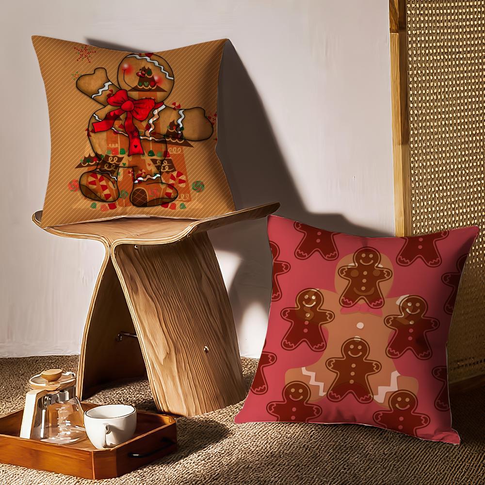 Cute Cartoon Gingerbread Man Prints Pillow Case Sofa Living Room Bedroom Headboard Backrest Cushion Square Cushion