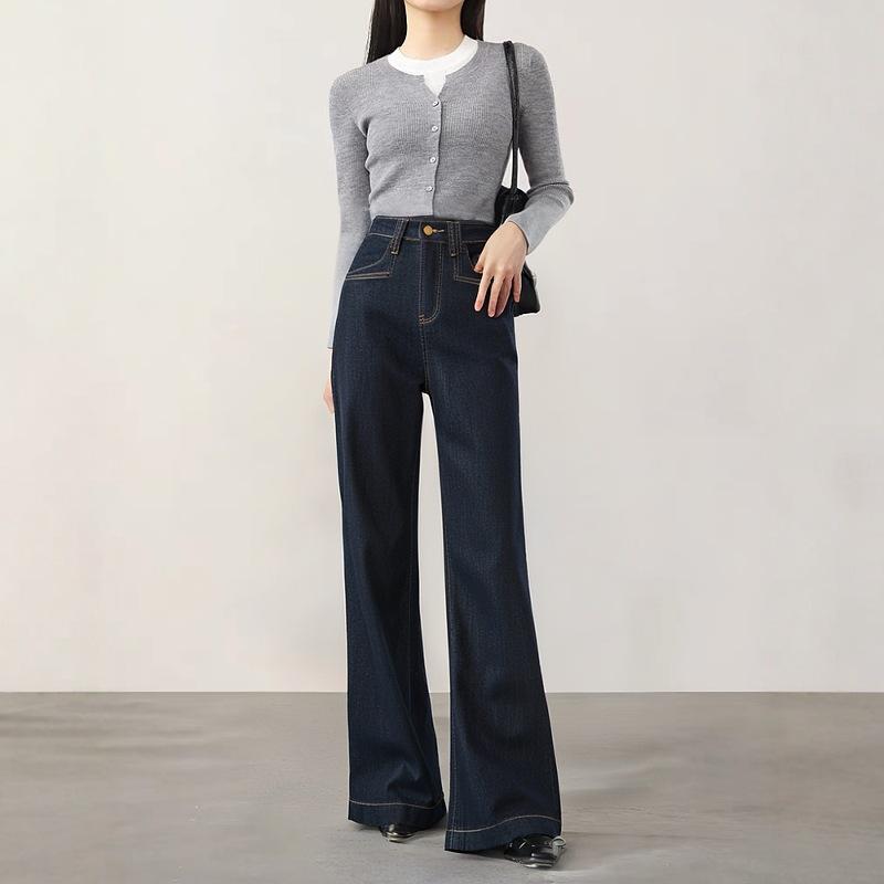 

Женские ретро джинсы с широкими штанинами и высокой посадкой – Устойчивые к выцветанию, микроэластичные для осени/зимы Double Extra Large темно-синий