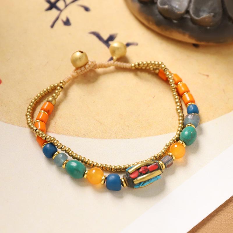 Double-layer Woven Tibetan Nepalese Bracelet Men's and Women's Retro Hand Rope Exotic Wind Bell Bracelet.