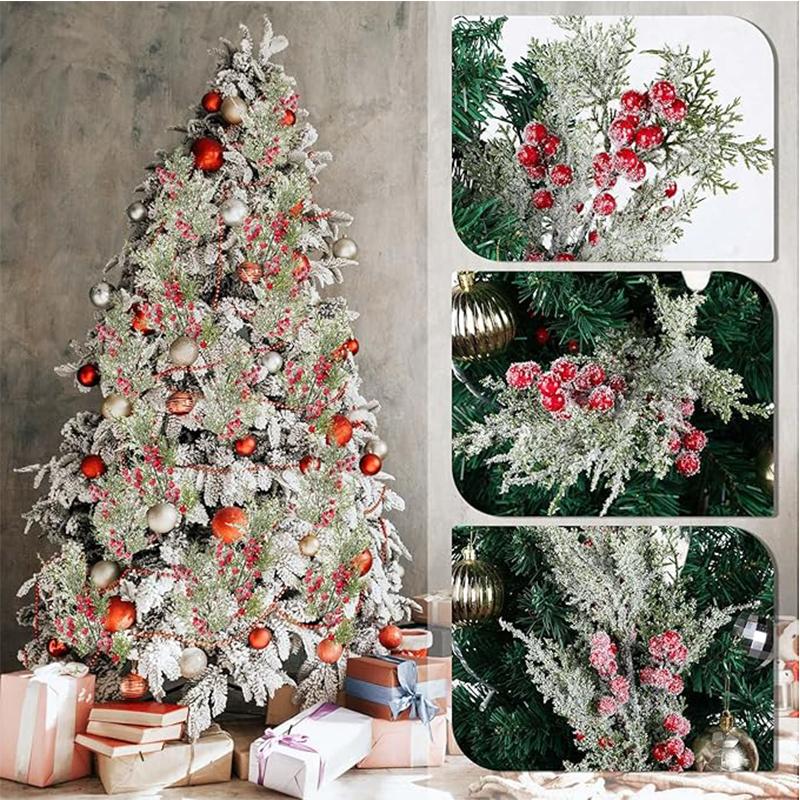 1Pcs Christmas Tree Hanging Ornament Artificial Red Berry Pine Cones Branch DIY Wreath Accessories for Home Party New Year Decor