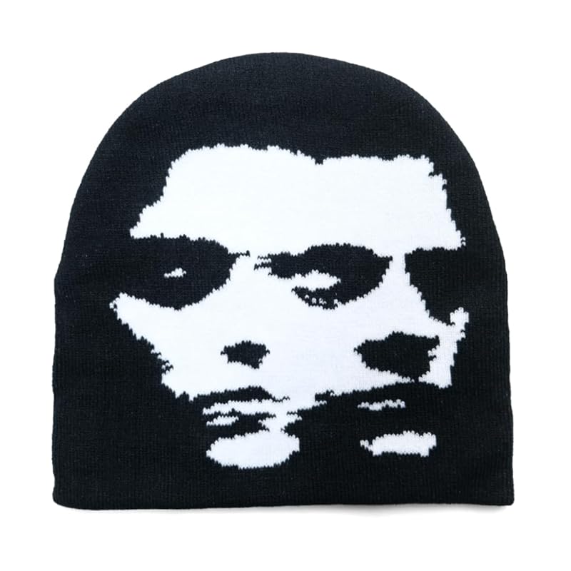 

[NAMEOF] face graphic jacquard beanie knit hat hat watch cap Y2K 00s hip hop sporty South Korea grunge street unisex men s ladies (JP, alphabet, Free