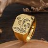 Vintage Gold Color Square Sun Tree Grave Rings for Women Trendy Personalized Creativity Party Rings Jewelry
