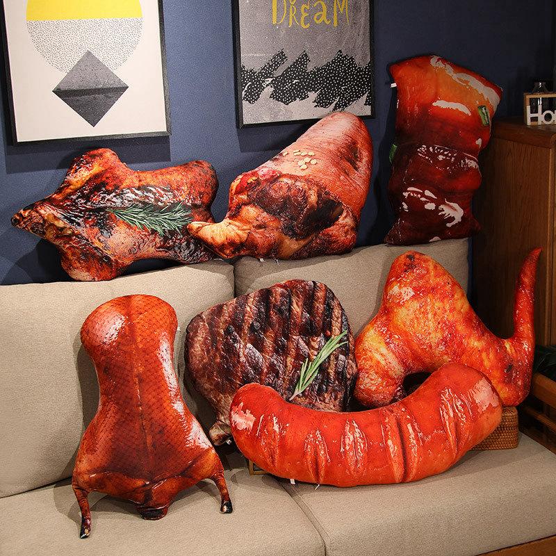 Plush Simulation Food Sausage Chicken Leg Stuffed Pillows Roasted Wing Steak Ribs Funny Soft Cushion Kids Creative Baking Toys