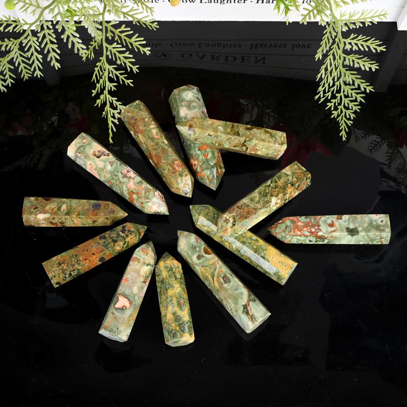 Hot Sale Natural Gemstone Healing Crystal Green Kambaba jasper Point Tower for Home Decoration