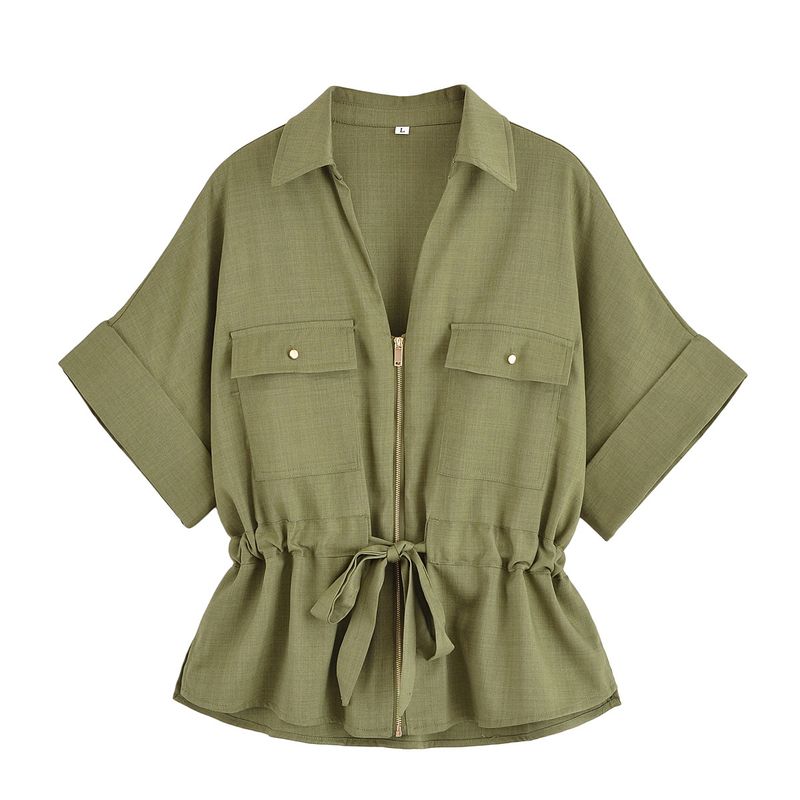 Lapel Curling Short sleeve Linen Blend Travel Hunting Shirts 2273996 High Waist Wide Leg Pants 2116996