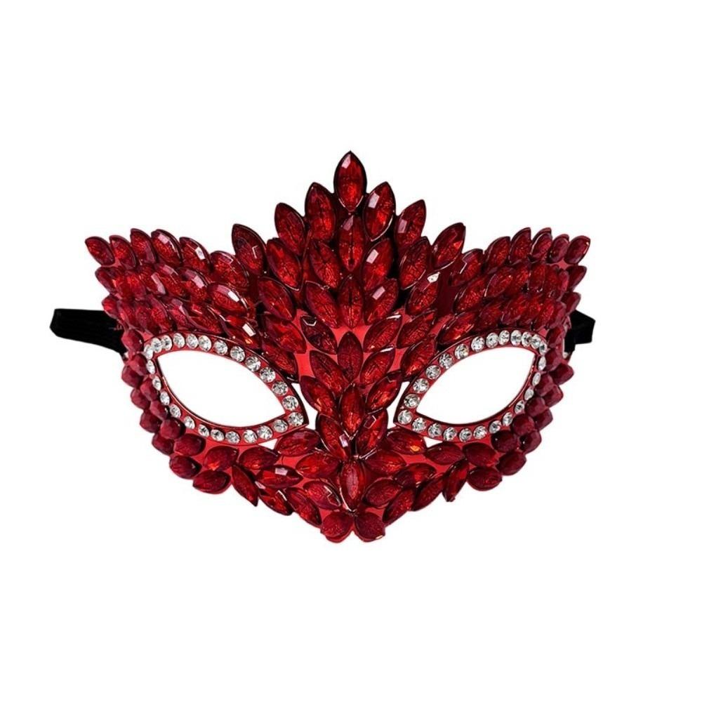 Luxury Half Face Mask Flame Leaf Rhinestone Half Mask Elegant Masquerade Mask Halloween Parties