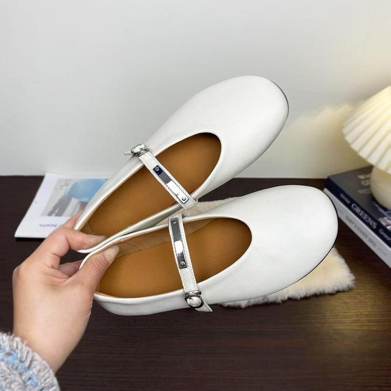 First Layer Cowhide Mary Jane Leather Shoes Women's Spring and Autumn French Temperament Small Leather Shoes Round Head Shallow Mouth One Word Buc