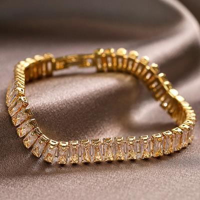 Bracciali da Tennis Rettangolari Zirconia Stile Coreano alla Moda per Donne Lussuosi Color Oro Cristallo da Festa Zircone