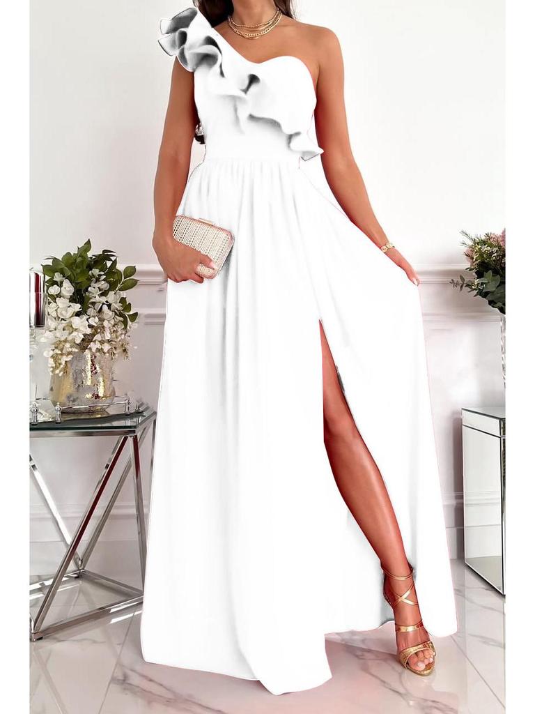 2022 Sleeveless Ruffle Hem Slit Dress - European & American Women's Style