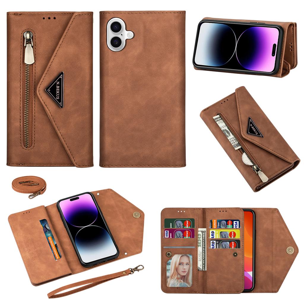 N.BEKUS For iPhone 17 Cases Skin-Touch Leather Wallet Phone Cover with Straps