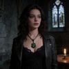 Geometric Gothic Bronze Green Stone Pendant Necklace With Cross Chain For Women