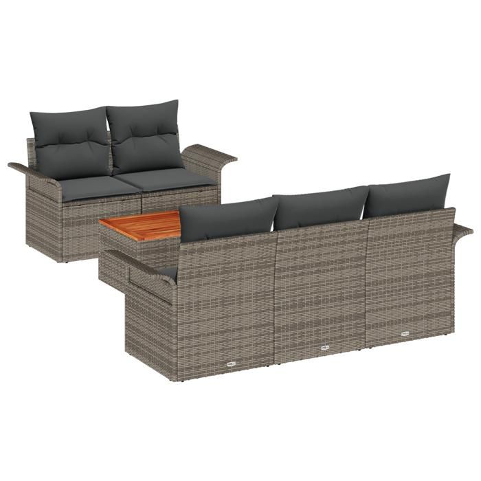VidaXL Ensemble de canapé de jardin 6 pièces avec coussins gris en poly rotin en acacia 3347265