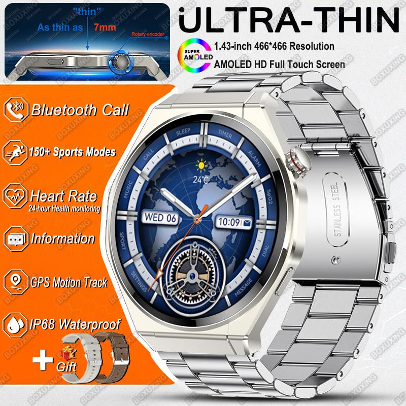 New Ultra Thin Smart Watch Men Woman AMOLED 150+Sports Always Show Time Bluetooth Call NFC IP68 Waterproof GPS Track Smart Watch