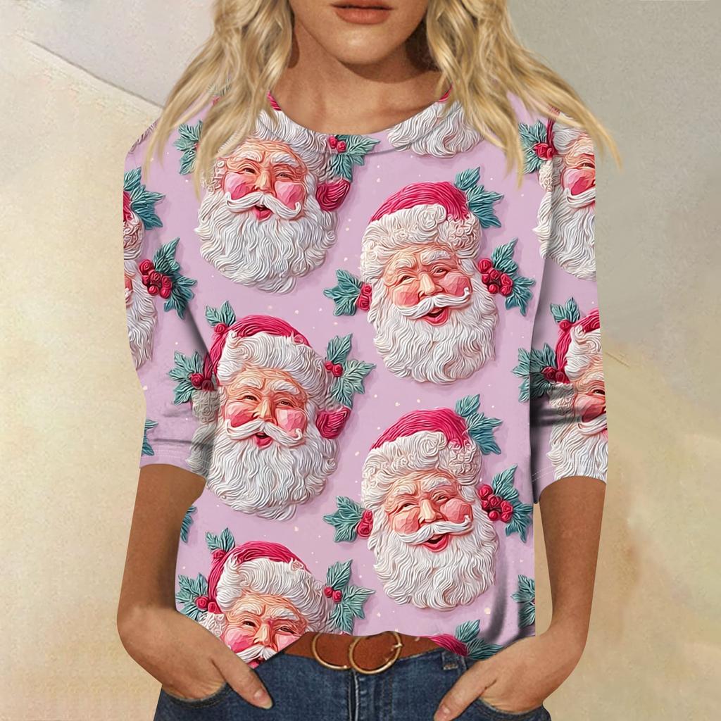 Damemote Uformell rundhals 3/4-ermet løs T-skjorte dametopp