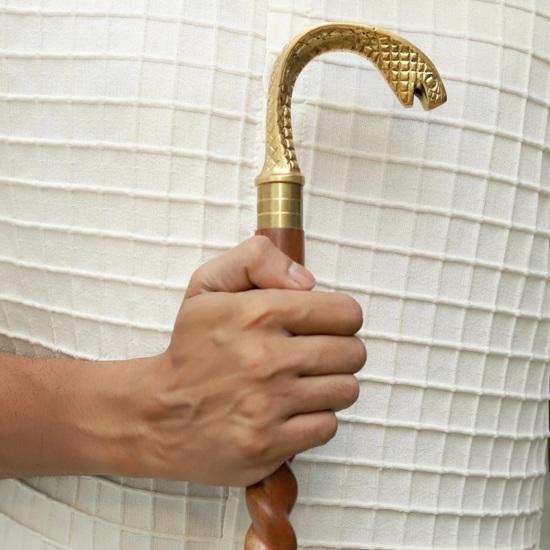 93.98 cm Serpent Handle Walking Stick Handmade Twisted Wood Cane with Brass Snake Head Custom Gift for Men and Women