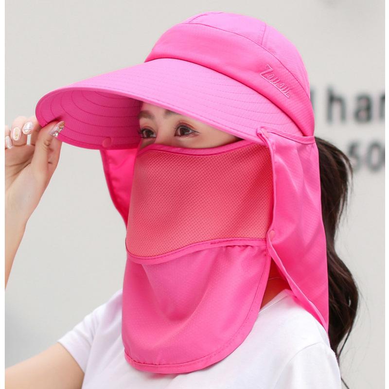 Women Wide Brim Face Mask Sun Hat Detachable Neck Face Flap Ponytail UV Protection Visor Hat Garden Fishing Hiking