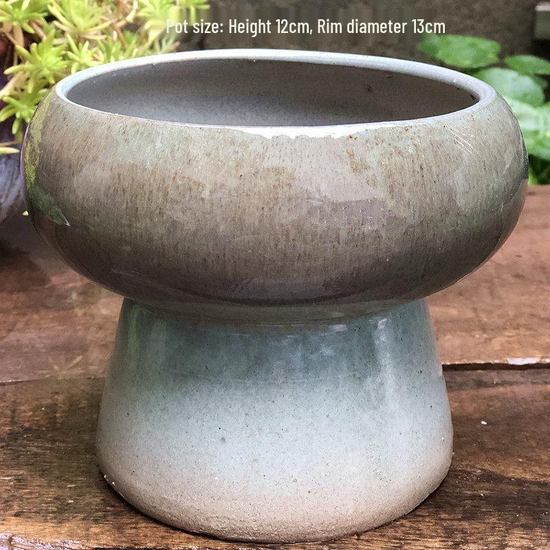 Handmade Medium-Sized Ceramic Pot with Feet – Succulent Planter in Breathable Colored Glaze Coarse Pottery.