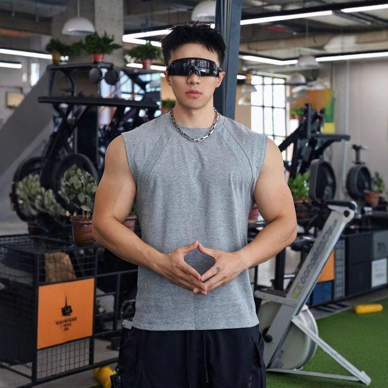 American Style New Men's Vest for Outdoor Running, Training, Sports, Fitness, Solona Cotton Breathable Solid Color Top