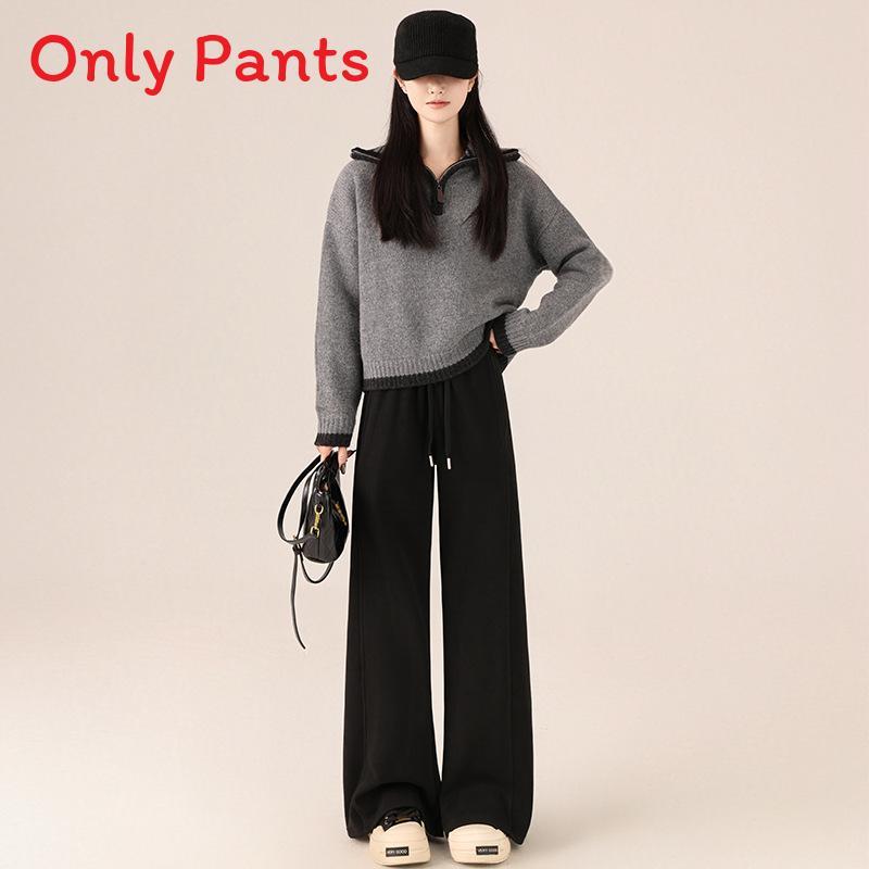 Winter Wool Cashmere Blend High Waist Wide Leg Pants For Women With Pockets And Drawstring