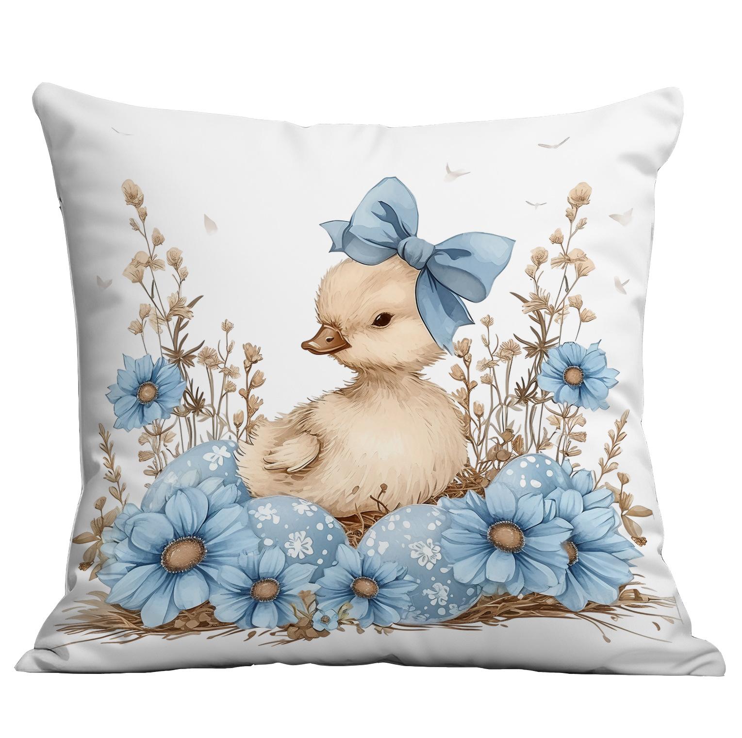 Новая пасхальная наволочка Кролик Пасхальное яйцо Лампа Синий Цветок Подушка Наволочка Домашнее Праздничное Украшение Премиум 45 * 45Cm