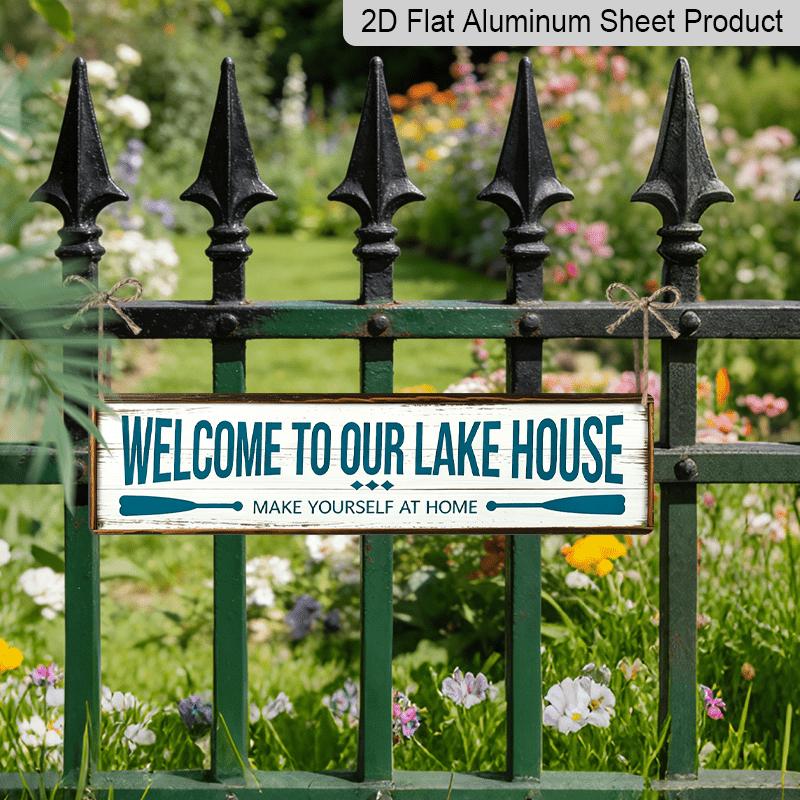 1pc Rustic Lake House Welcome Sign -15.7×3.94inch Aluminium Wall Plaque with "Welcome to Our Lake House" & "Make Yourself at Home" Design, Ideal for
