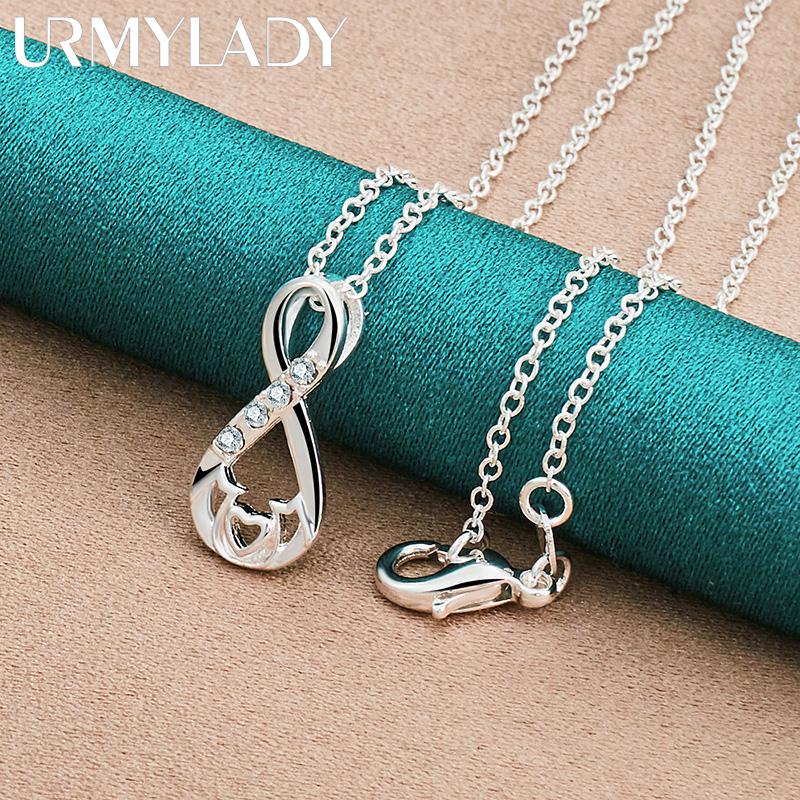 URMYLADY 925 Sterling Silver Heart AAAAA Zircon Pendant Necklace Chain For Women Wedding Engagement Jewelry