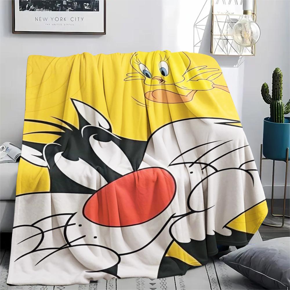 1PC Sylvester the Cat Print Flannel Blanket, High Quality Comfortable for All Seasons, Home Decor, Warmth and Comfort, Perfect for Christmas Gifts