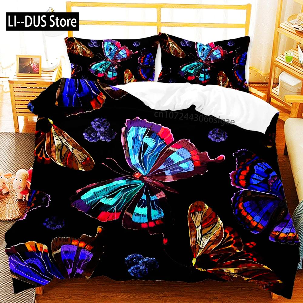 Butterfly Bedding Set For Boys Watercolor Butterfly Duvet Cover Fantasy Floral Animal Polyester Quilt Cover King Queen
