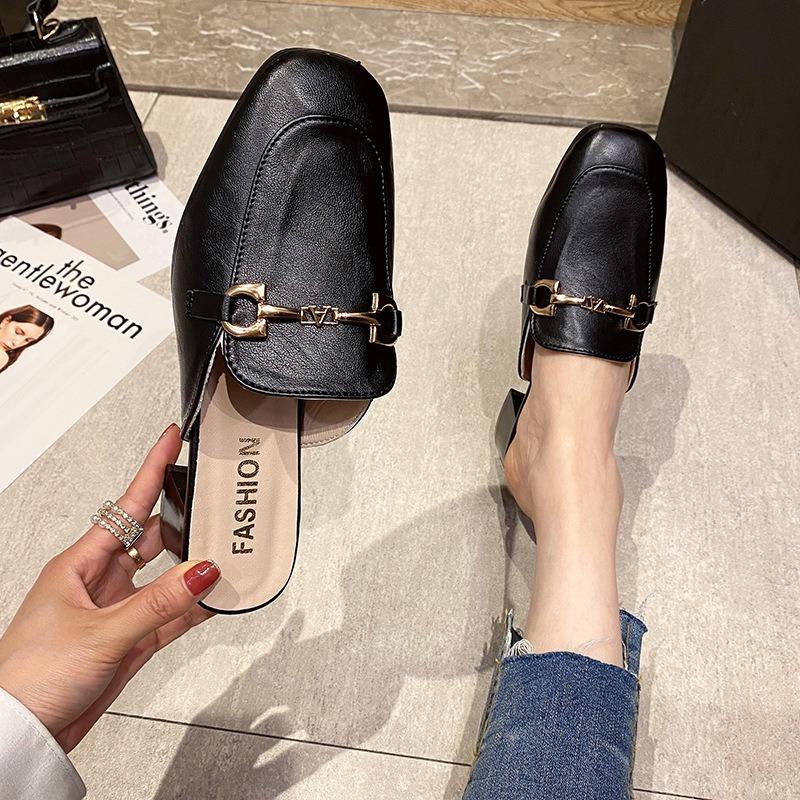 Baotou half slippers women's summer wear new temperament shoes half tray women's shoes cool slippers thick heel single shoes