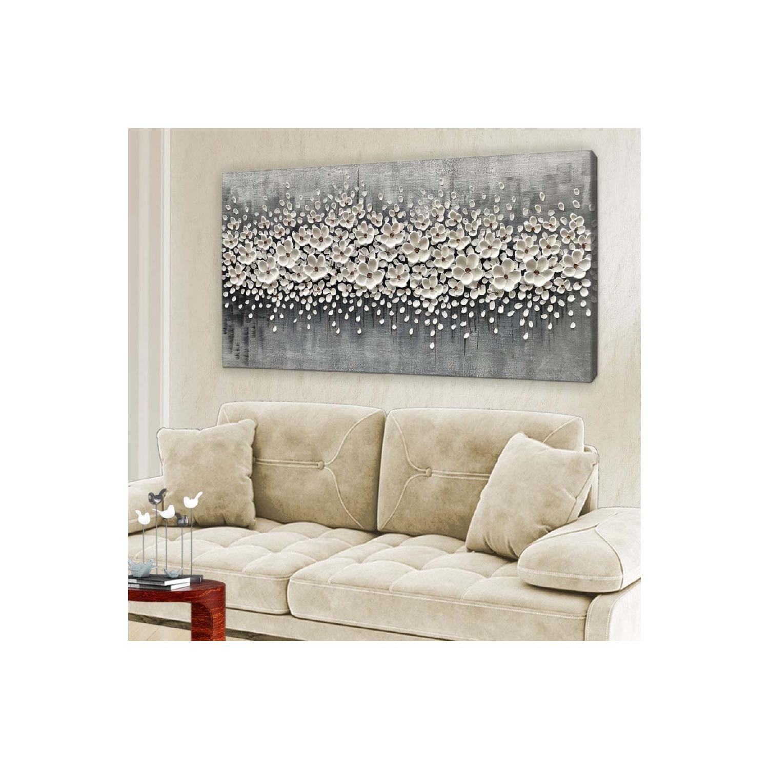 

Белые цветы на сером фоне - Картина на холсте 60x120см-hykvs-421