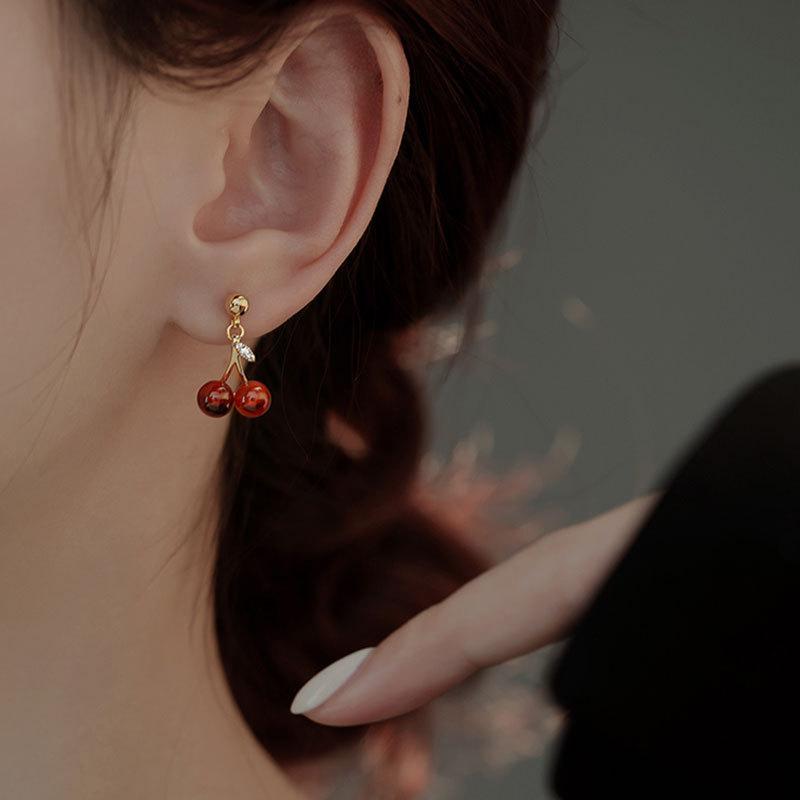 Red Garnet Cherry Earrings for Women In Autumn and Winter Festive Earrings