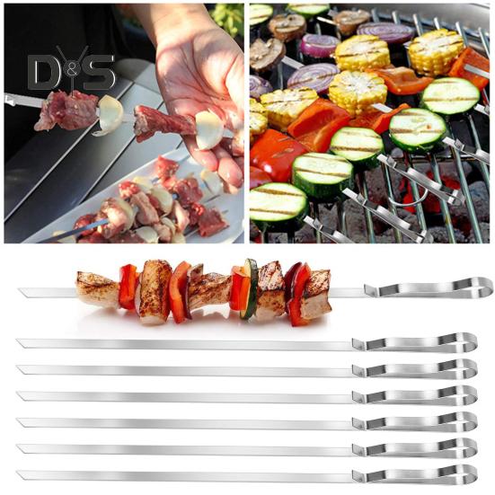 6/10Pcs Stainless Steel BBQ Skewers with Storage Bag Ring Design Flat BBQ Needle Metal Stick for Grilling Sausages Seafood Veggies