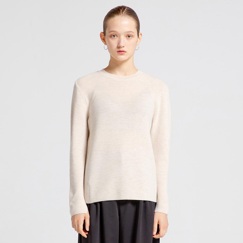 Via Bon De Via 100% Шерсть Мягкий Круглый Вырез (Светло-бежевый) Beige/L