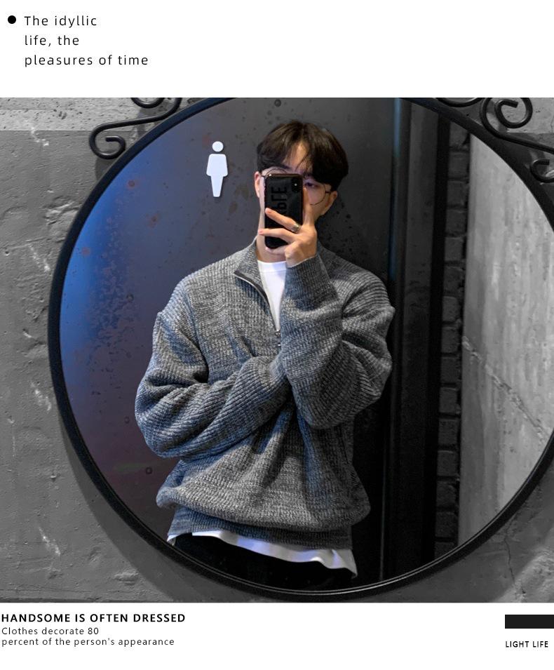 Herren Strickjacke im koreanischen Stil mit halbem Reißverschluss: Herbsttrend, gutaussehender & vielseitiger Strick-Rollkragenpullover mit Stehkragen.