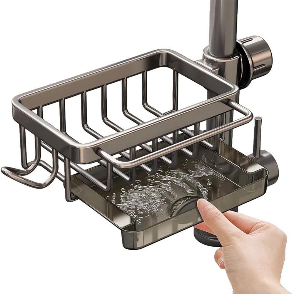 Odnímatelný držák na houbičku na nádobí Vesmírný hliník Odkapávač na dřez Závěsný odkapávač na baterii Mýdlo