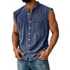 Men's Summer Fashion Distressed Denim Shirt. Men's Casual Sporty Sleeveless Button-down Vest.