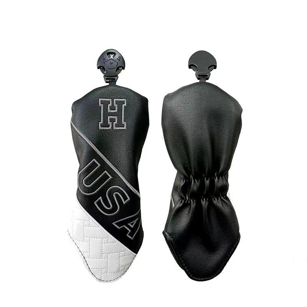 Golf Driver Wood Utility UT Single and H USA Headcover, Cover, Cover, Cover, Cover, Cover, 1, 3, 5, Sizes, (H Size, Black)