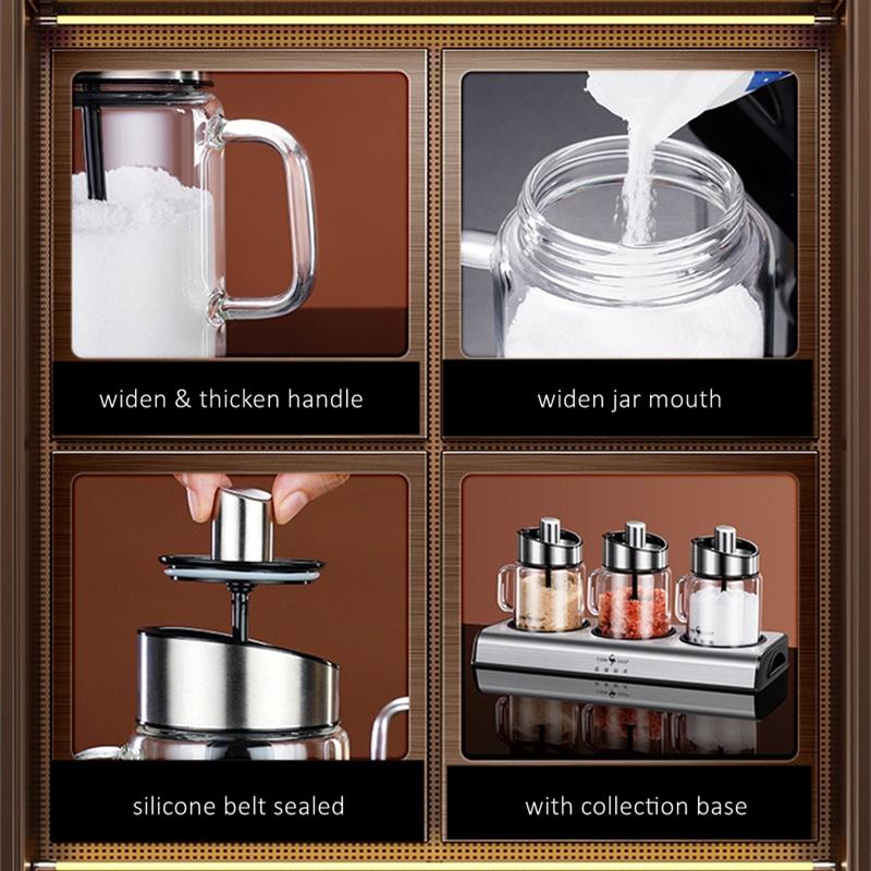 3 Pieces of High-borosilicate Glass Seasoning Jar LFGB Certificated Condiment Container Salt Pigs Sugar Server for Kitchen