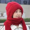 Knitted Beanie Hat Scarf Windproof Neck Warmer Winter Integrated Cap Scarf  Women