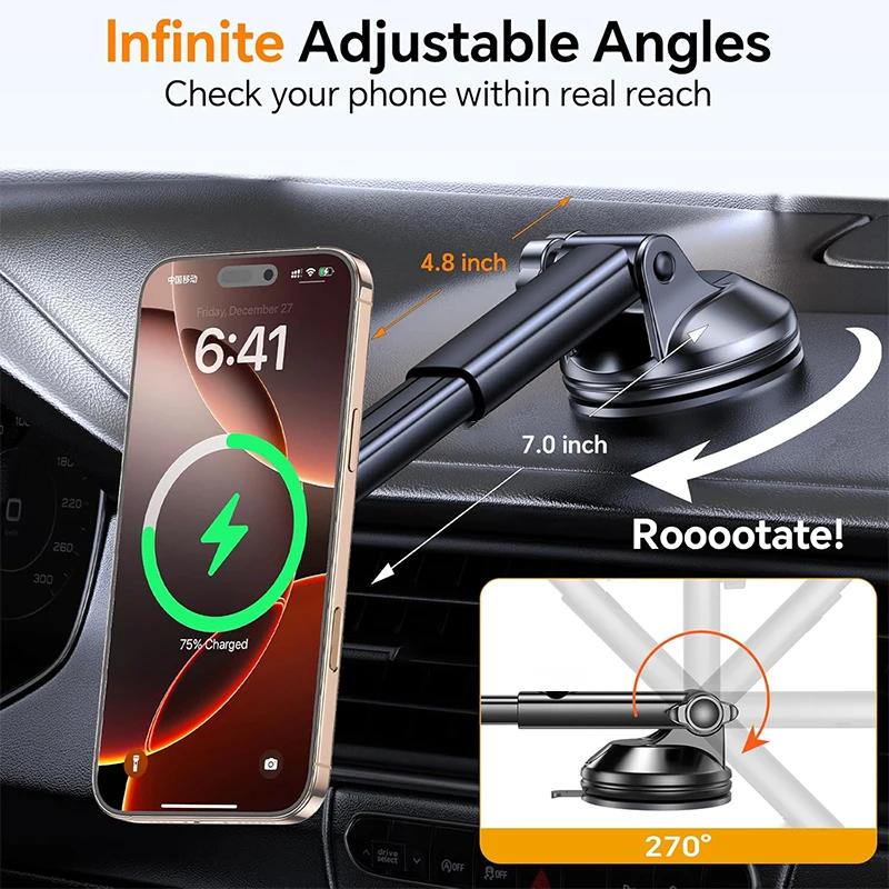 UYUXIO Dashboard Magnetic Wireless Car Charger 15W Fast Charging Adapter Car Phone Holder for iPhone 16 15 14 Pro Max Plus 13 12