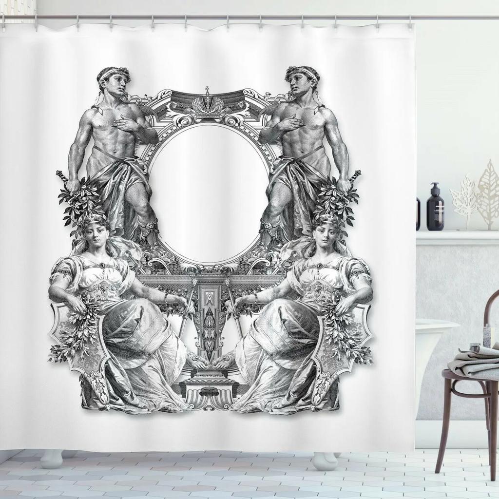 Victorian Shower Curtain Ladies Clothes History Dress Handbag Feather Gloves Floral Design Baroque Bathroom Curtains With Hooks
